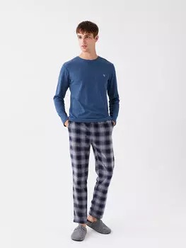Флисовая пижамная нижняя клетка со стандартным узором в клетку LCW DREAM, темно-синий с принтом