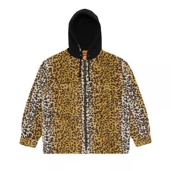 Флисовая рубашка на молнии с капюшоном Supreme, цвет Коричневый леопард