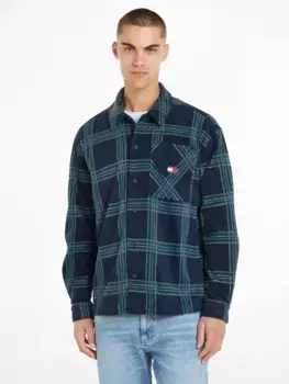 Флисовая рубашка Tommy Jeans "TJM CHECK POLAR FLEECE OVERSHIRT", в клетку, темно-синий