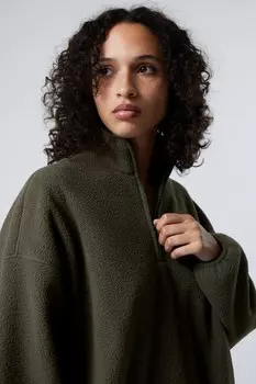 Флисовая толстовка оверсайз с полумолнией Weekday, зеленый