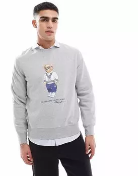 Флисовая толстовка Polo Ralph Lauren с принтом медведя в кампусе серого меланжевого цвета