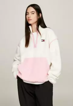 Флисовая толстовка QUARTER-ZIP Tommy Jeans, старинный белый мульти