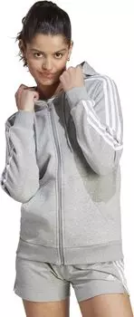 Флисовая толстовка с 3 полосками и молнией во всю длину adidas, цвет Medium Grey Heather/White 1
