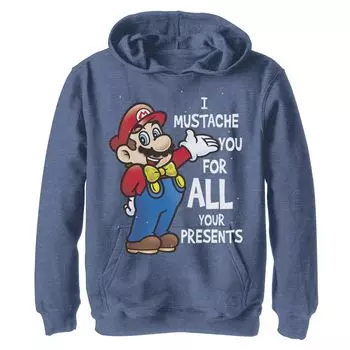 Флисовая толстовка с графическим рисунком для мальчиков 8–20 лет Super Mario Bros. I Mustache You For All Your Presents Licensed Character