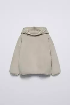 Флисовая толстовка с капюшоном ZARA, зеленоватый