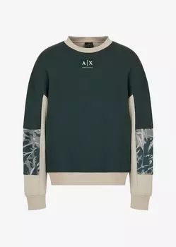 Флисовая толстовка с круглым вырезом из органического хлопка с принтом полей Armani Exchange, зеленый