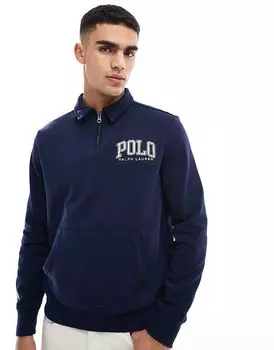 Флисовая толстовка с логотипом Collegiate, полумолния, классический свободный крой, темно-синего цвета Polo Ralph Lauren