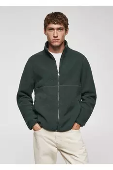Флисовая толстовка с молнией на воротнике Mango, зеленый