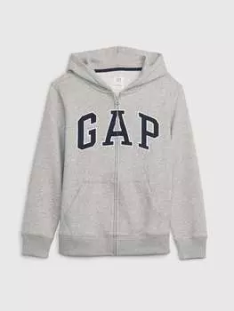 Флисовая толстовка с молнией во всю длину и вышивкой логотипа Gap, цвет light grey marl
