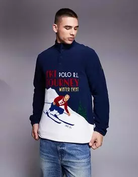 Флисовая толстовка с принтом лыжника на молнии в темно-синем цвете Polo Ralph Lauren
