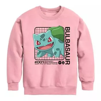 Флисовая толстовка с рисунком Pokemon Bulbasaur Stats для мальчиков 8–20 лет Licensed Character, розовый