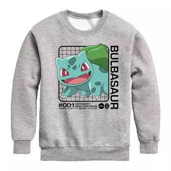 Флисовая толстовка с рисунком Pokemon Bulbasaur Stats для мальчиков 8–20 лет Licensed Character, серый