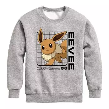 Флисовая толстовка с рисунком Pokemon Eevee Stats для мальчиков 8–20 лет Licensed Character, серый