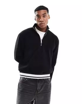 Флисовая толстовка свободного кроя ASOS DESIGN черного цвета с застежкой-молнией на половину длины