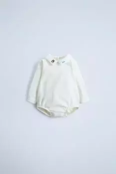 Флисовое боди с контрастным воротником и вышивкой ZARA, устрично-белый