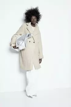 Флисовое пальто тедди H&M, бежевый