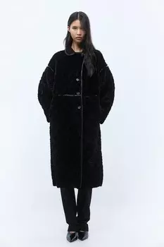 Флисовое пальто тедди H&M, черный