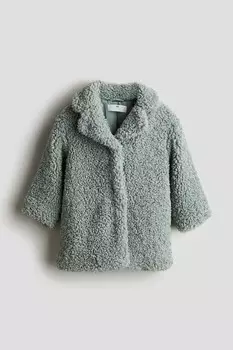 Флисовое пальто Тедди H&M, зеленый