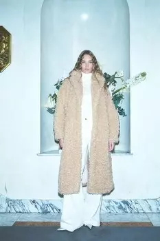 Флисовое пальто тедди с завязывающимся поясом H&M, бежевый