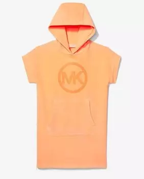 Флисовое платье с капюшоном и блестящим логотипом Michael Kors Kids, оранжевый