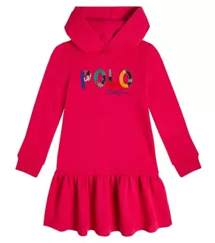 Флисовое платье с капюшоном и логотипом Polo Ralph Lauren, розовый