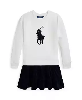 Флисовое платье с вельветовой юбкой для больших девочек Big Pony Polo Ralph Lauren, белый