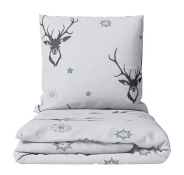 Флисовое постельное белье из двух предметов 135х200, чехол 80х80, наволочка белый серый олень зимняя молния leonado vicenti