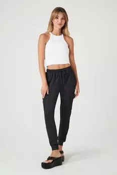Флисовые джоггеры-карго на шнурке Forever 21, черный