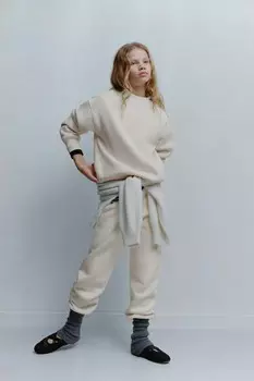 Флисовые спортивные брюки ZARA, экрю