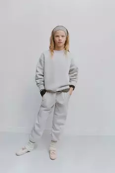 Флисовые спортивные брюки ZARA, жемчужно-серый