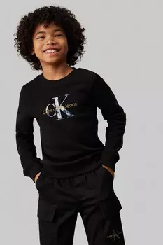 Флисовый джемпер с монограммой и круглым вырезом Calvin Klein, черный