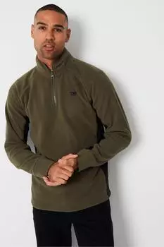 Флисовый флис с контрастной боковой панелью и молнией на четверть Threadbare, хаки