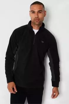 Флисовый флис с контрастной боковой панелью и молнией на четверть Threadbare, черный