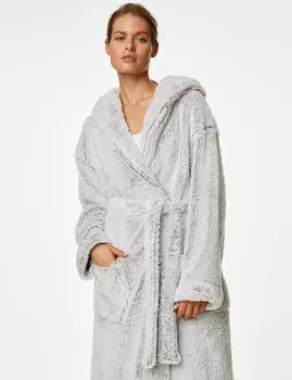 Флисовый халат с капюшоном Marks & Spencer, серый