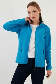 Флисовый кардиган с карманами и молнией Slim Fit, не скатывается и не скатывается 5907002 Lela, бирюзовый