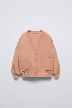 Флисовый кардиган с карманами ZARA, цвет peach