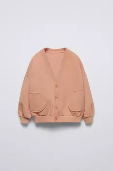 Флисовый кардиган с карманами ZARA, цвет peach