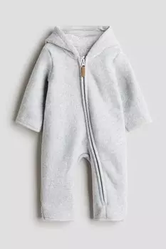 Флисовый комбинезон с капюшоном H&M, серый