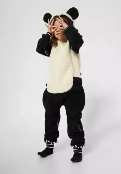 Флисовый комбинезон WeeDo "ПАНДО Панда", пушистые ушки на капюшоне, потайное отделение в отстегивающемся хвосте панды, черно-белый