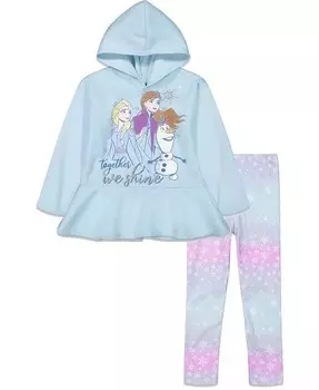 Флисовый комплект с капюшоном и леггинсами для девочек из мультфильма «Холодное сердце Олафа», принцессы Анны, королевы Эльзы и леггинсов Disney, синий