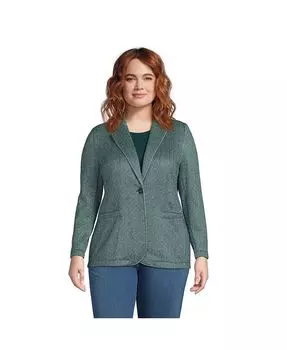Флисовый пиджак-свитер больших размеров — The Blazer Lands' End, зеленый