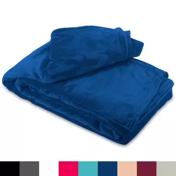 Флисовый плед 270х230 см, пушистый полиэстер бежевого цвета, приятное теплое покрывало leonado vicenti, синий