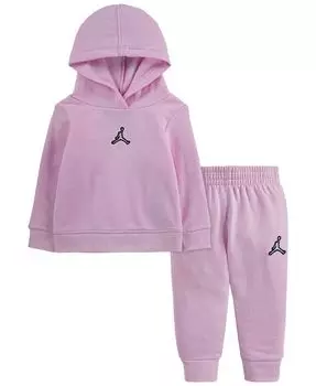 Флисовый пуловер с капюшоном и штанами Baby Girls Essentials, комплект из 2 предметов Jordan, розовый