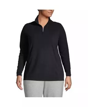 Флисовый пуловер с молнией в четверть размера больших размеров Lands' End, синий