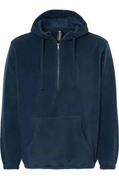 Флисовый свитер Burnside Polar с застежкой-молнией на четверть длины и капюшоном, темно-синий