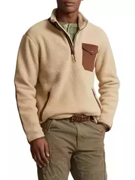 Флисовый свитер с молнией в четверть шерпы Polo Ralph Lauren, цвет sand dune
