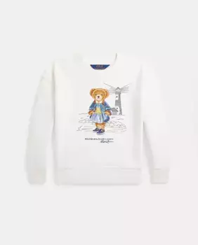 Флисовый свитшот для девочки с Polo Bear Polo Ralph Lauren, белый