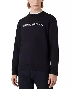 Флисовый свитшот стандартного кроя с круглым вырезом и принтом логотипа Emporio Armani, черный