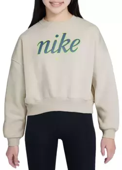 Флисовый свитшот свободного кроя с круглым вырезом Nike Sportswear Club для девочек, цвет Light Bone