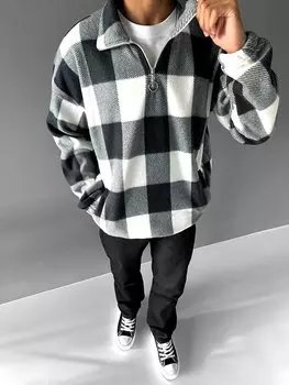 Флисовый свитшот в клетку Oversize, черный ablukaonline